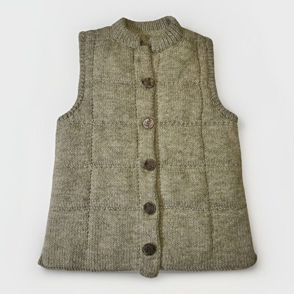 Vintage Hand Knit Wool Vest Button Front Sleeveless Sweater Sz M 23” Long - Picture 1 of 7